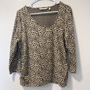 Soft Surroundings Size-XL Anesha Top Leopard Print 3/4 Sleeve Rib Knit Blouse
